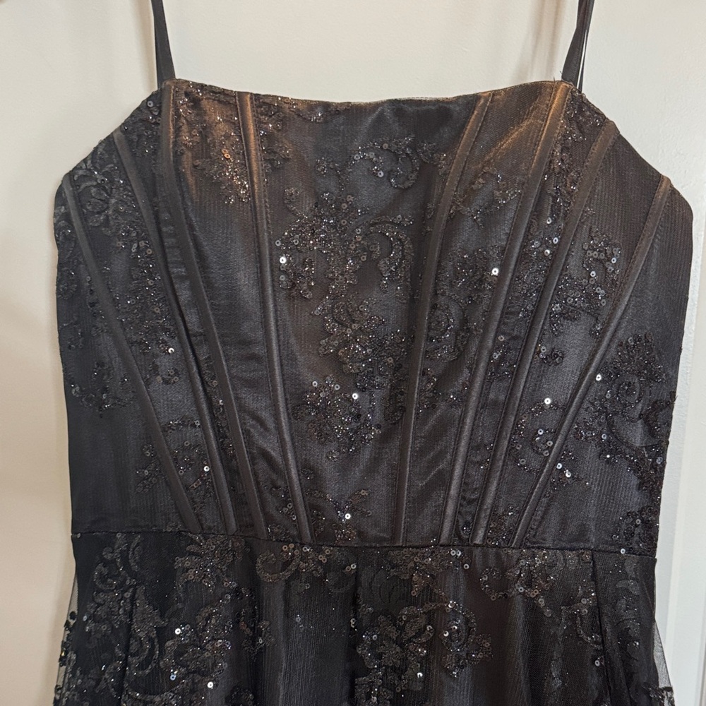 Windsor Black Beaded Evening Dress with Floral Sequin Detail